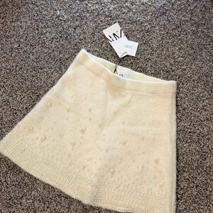 Elegant Cream Skirt with Pearl Accents